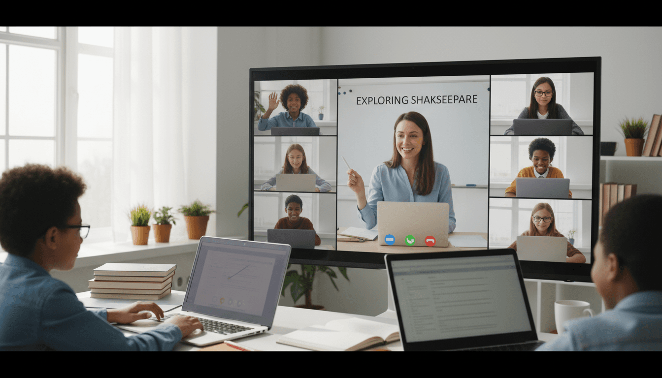 Middle school students engaged in online learning together