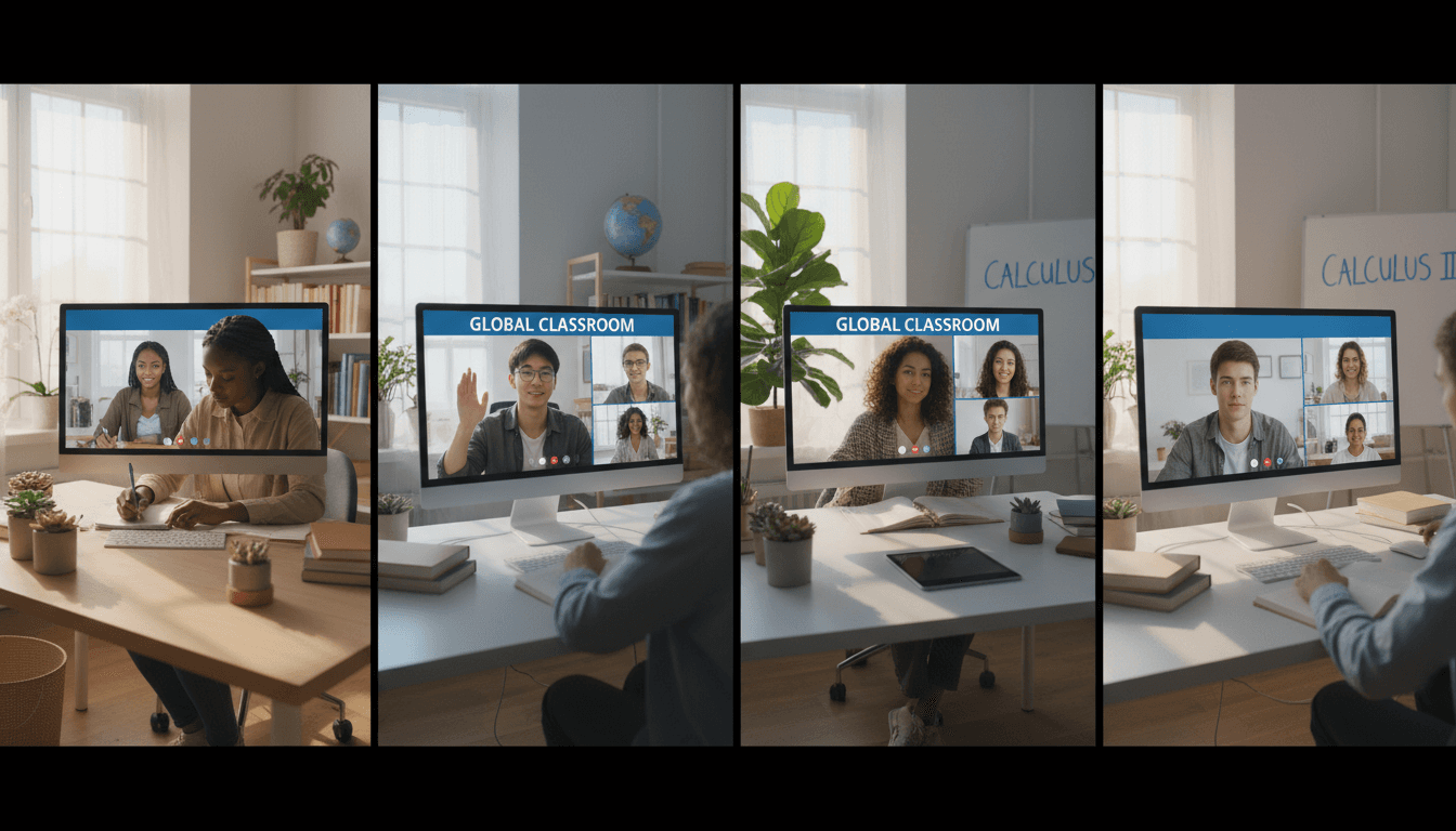 Students participating in an interactive online lesson with instructor